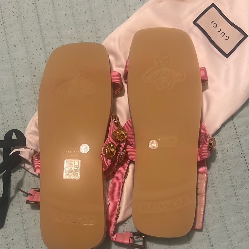 Gucci Grosgrain Pink cloth ESPADRILLE Sandals w/ Pink Crystal - Picture 2 of 5